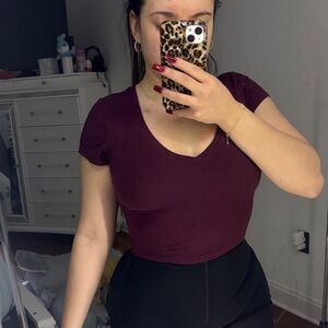 Women's Burgundy V-Neck Top